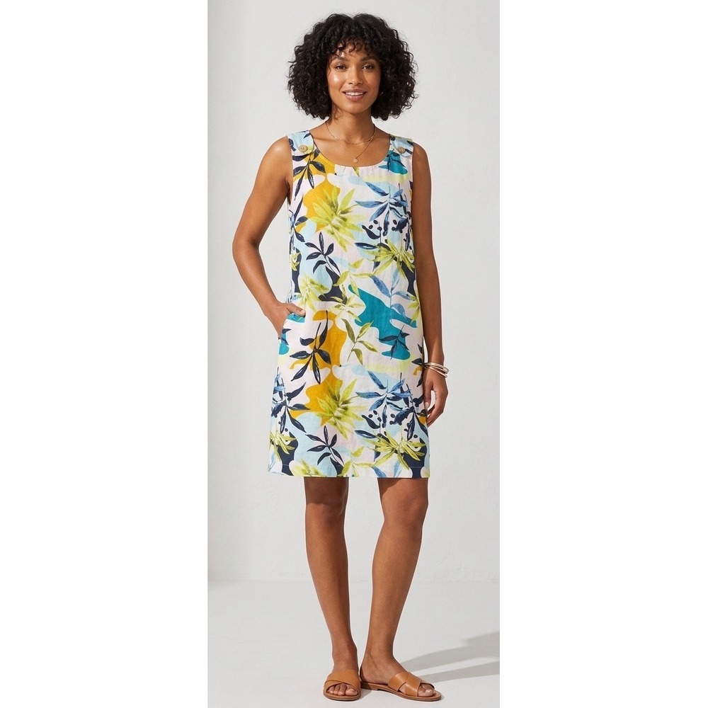 Charlie B Sz XXL 100% Linen Beach Floral Sheath Dress Lagenlook Travel Resort